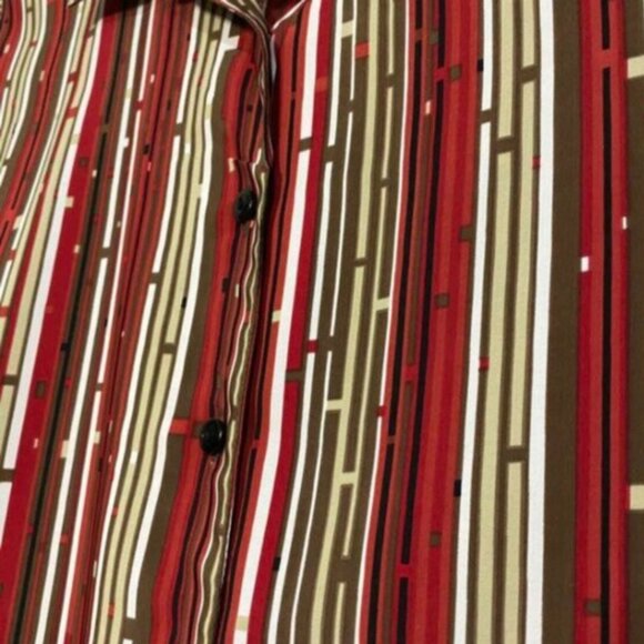 Notations Retro 90s Satin Striped Short Sleeve Button Down Shirt Top Petite M - Picture 7 of 12